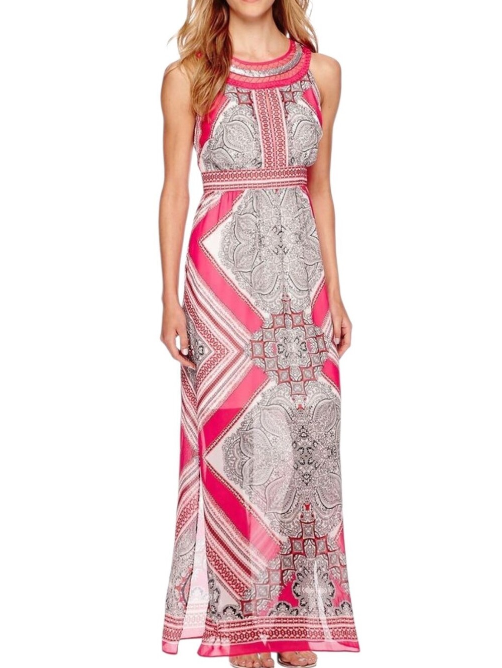 Studio One New York Vibrant Pink Sleveless Paisley Maxi Dress